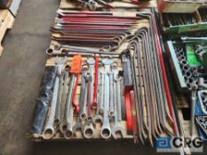 Assorted Crow and Pinch Bars and Large Open Face Wrenches