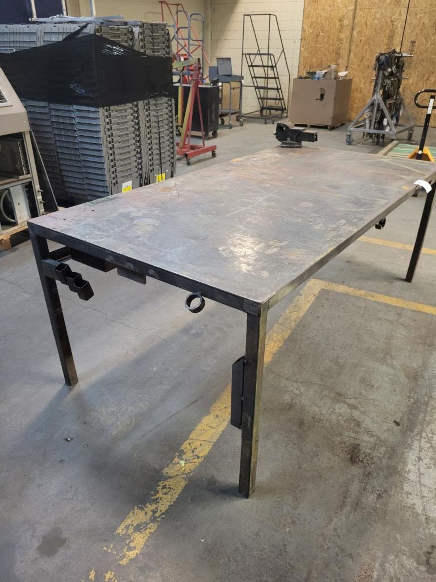 Steel Welding Table with Bessey Vise 96in W x 36in D x 36in H x .25 in Thick