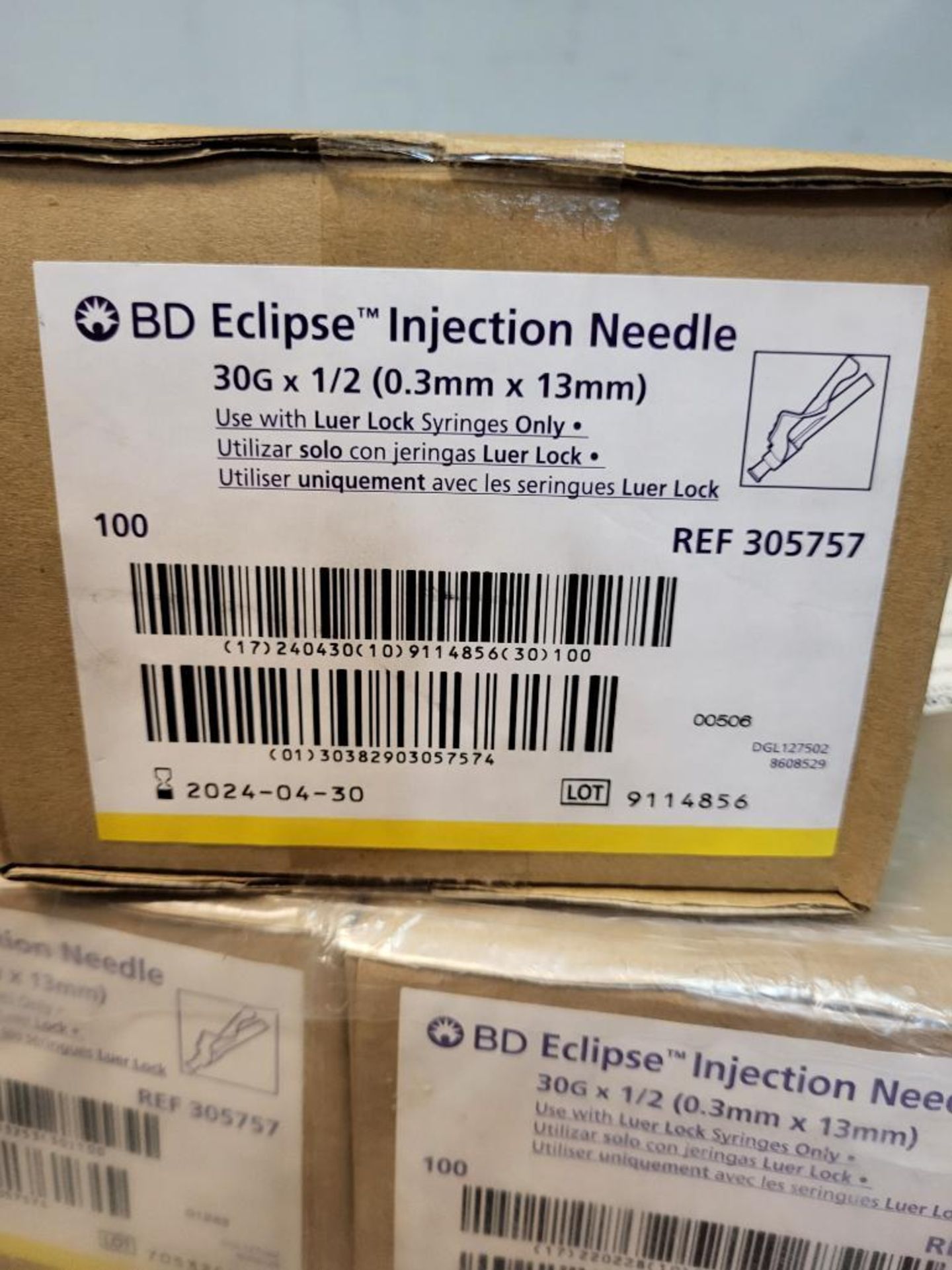 New Boxes of 100 BD Eclipse Injection Needles 30G x 1/2 - Image 2 of 2