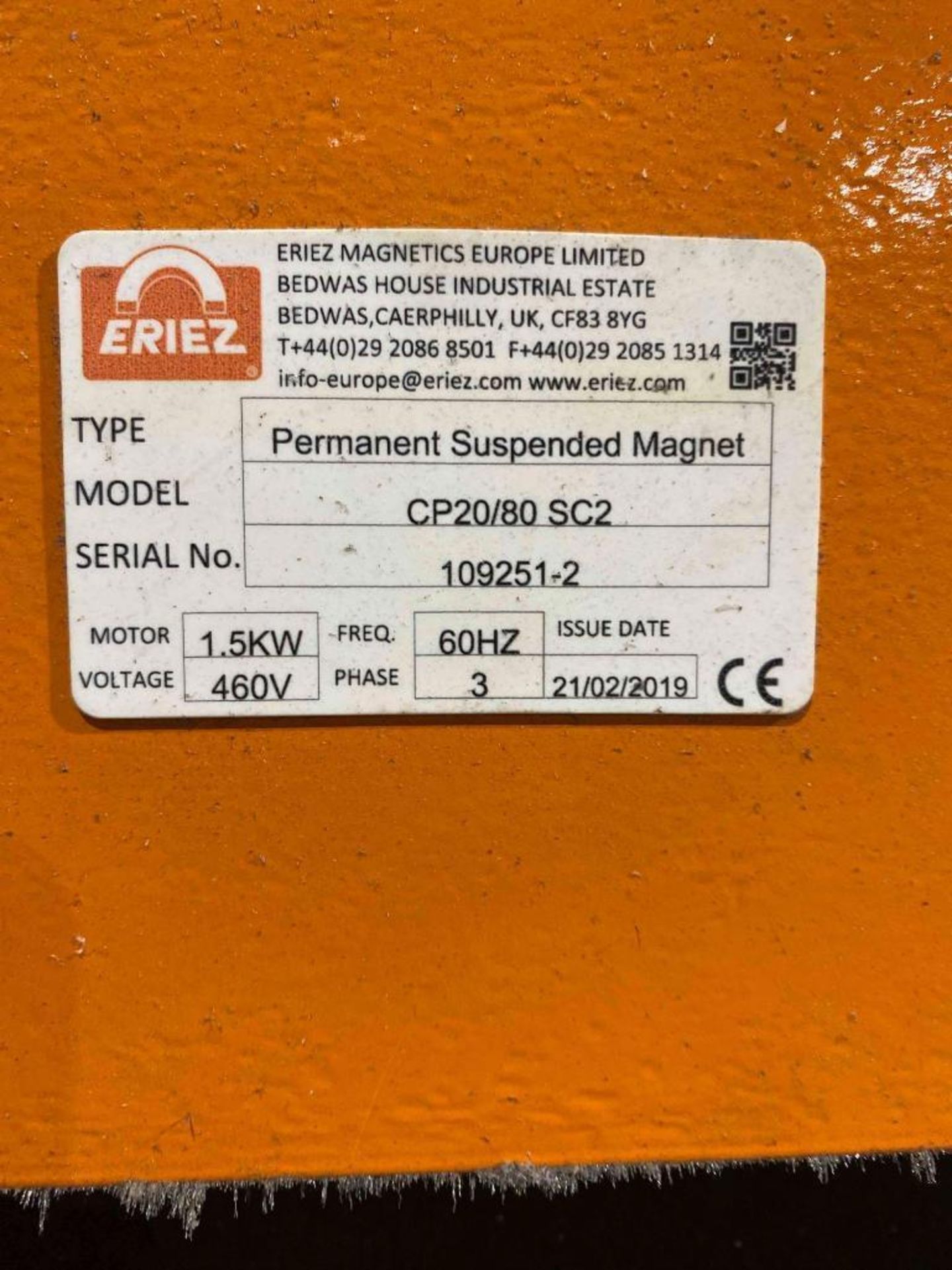 Eriez Permanent Suspended Magnet M/N CP20/80SC - Image 2 of 2