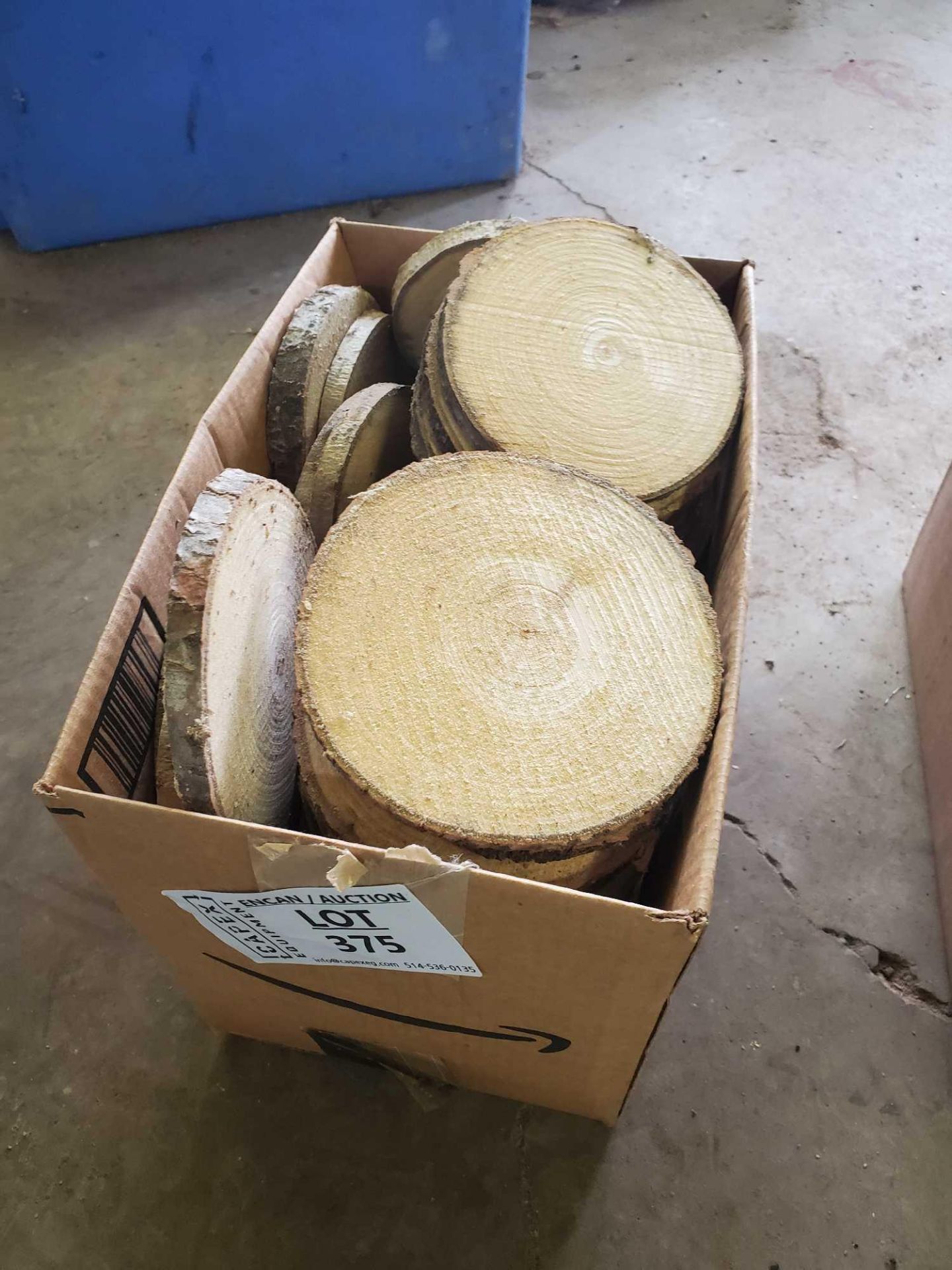 box of tree slices / lot de rondelles de bois