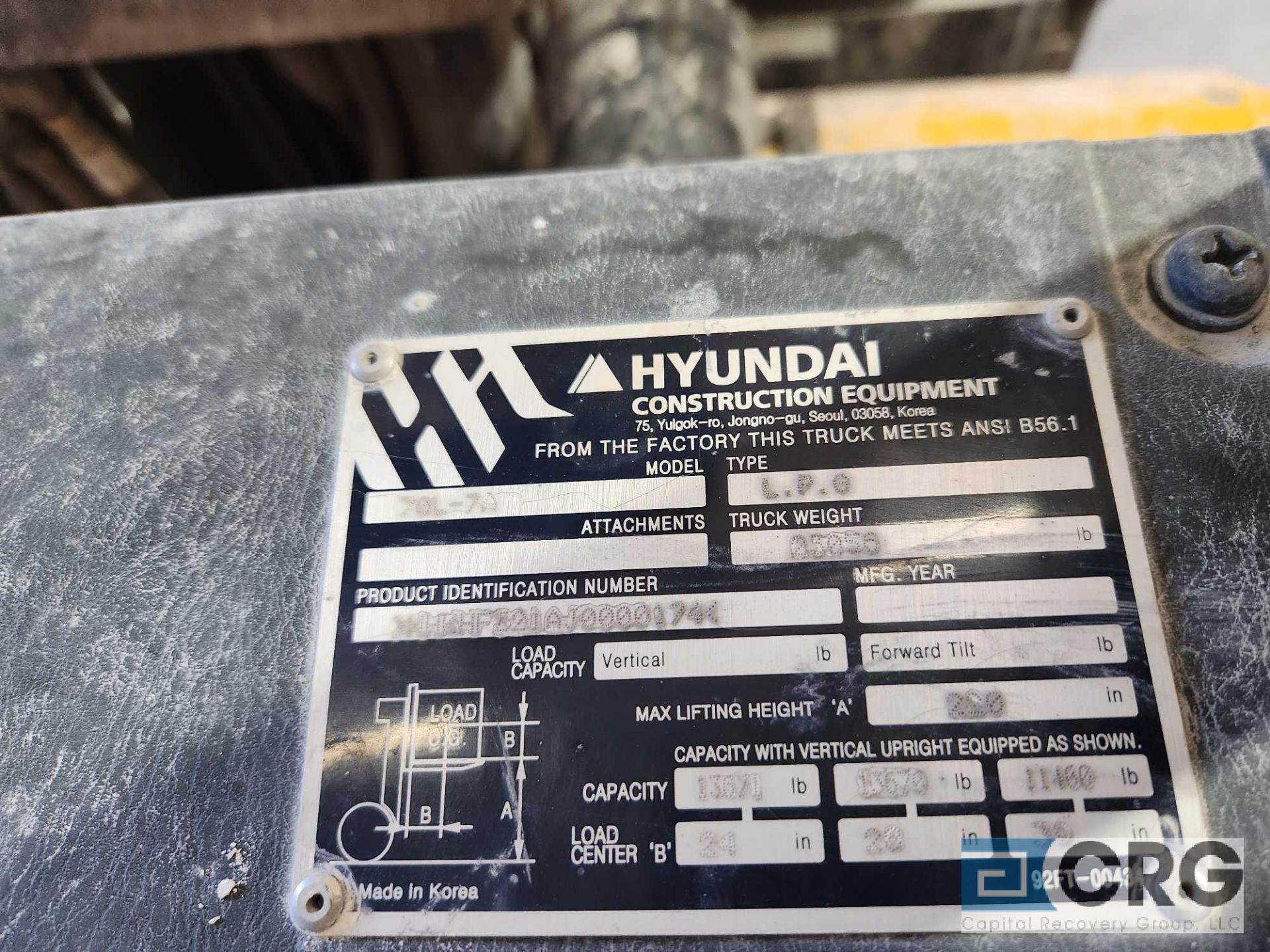 Hyundai 70L-7A 14000 lb. cap. propane forklift - Image 6 of 6