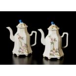 Arte Cinese A pair of famille rose hexagonal shaped porcelain teapots China, ealry 20th century .
