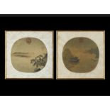 Arte Cinese A pair of oval shaped paintings on silk China, Qing dynasty, 19th century .