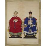 Arte Cinese A tempera portrait of a civil officer of first rank and his wife both in court robes wi