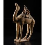 Arte Cinese A large polychrome model of a camel and its rider on horsebakChina, possibly Northern W
