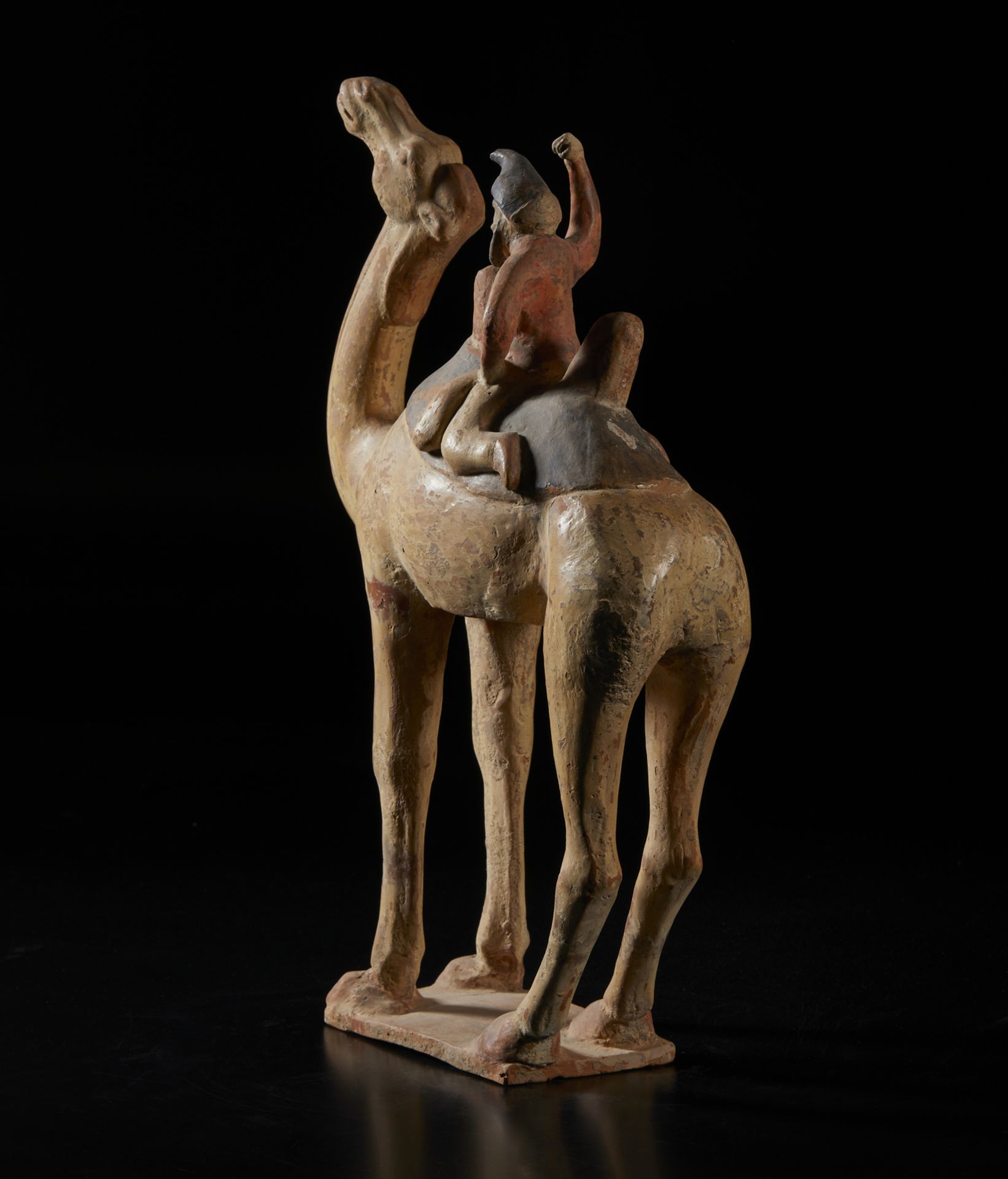 Arte Cinese A large polychrome model of a camel and its rider on horsebakChina, possibly Northern W - Image 3 of 4