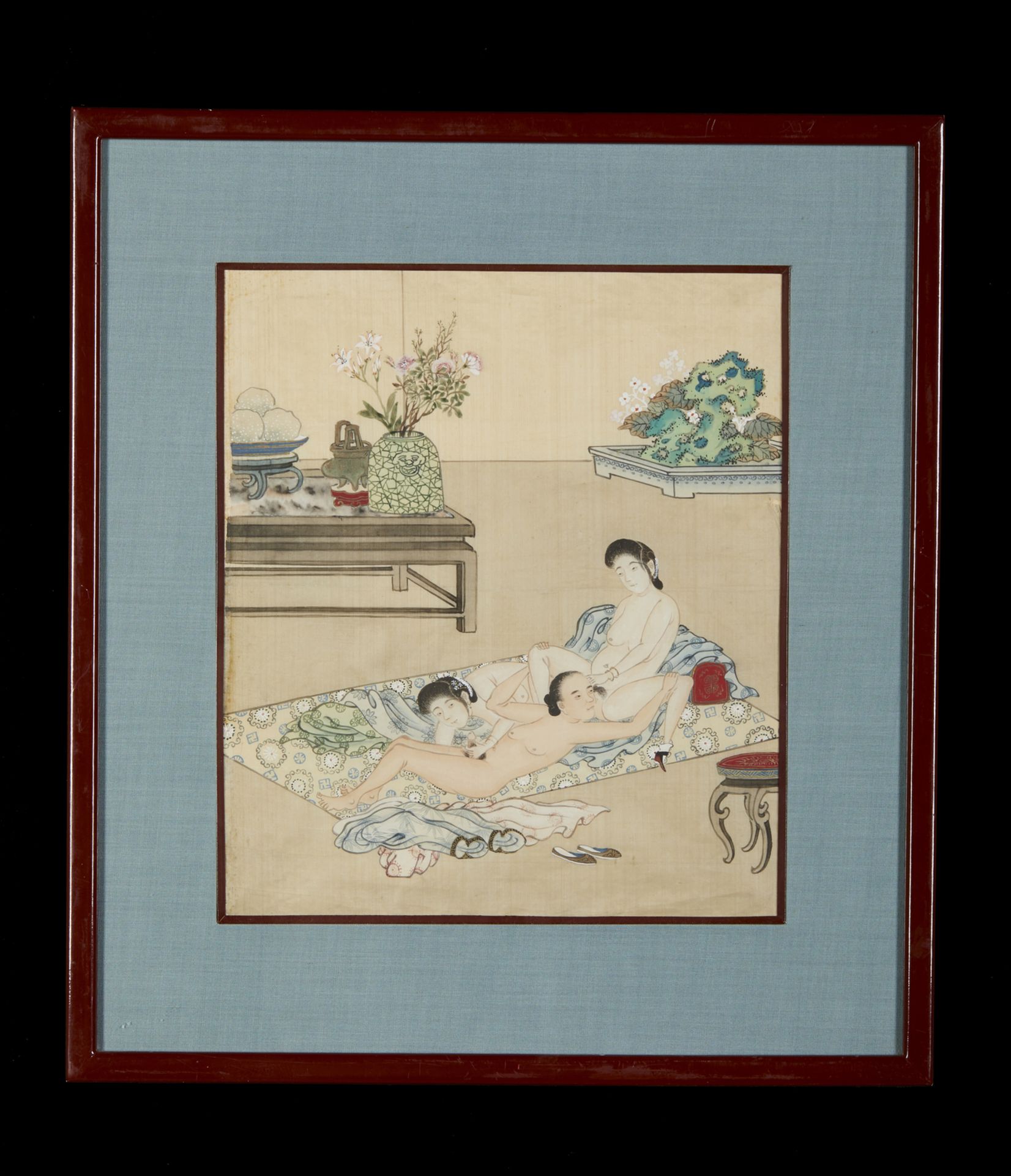 Arte Cinese A group of four watercolour paintings with erotic subjectChina, Qing dynasty, 19th cent - Image 3 of 6