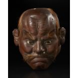 Arte Giapponese A Noh "omote" mask,made in lacquered wood, fur and glassJapan, Meiji, 19th century.