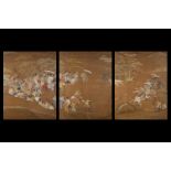 Arte Sud-Est Asiatico Three large panels with hunting scenesKorea, 19th century.