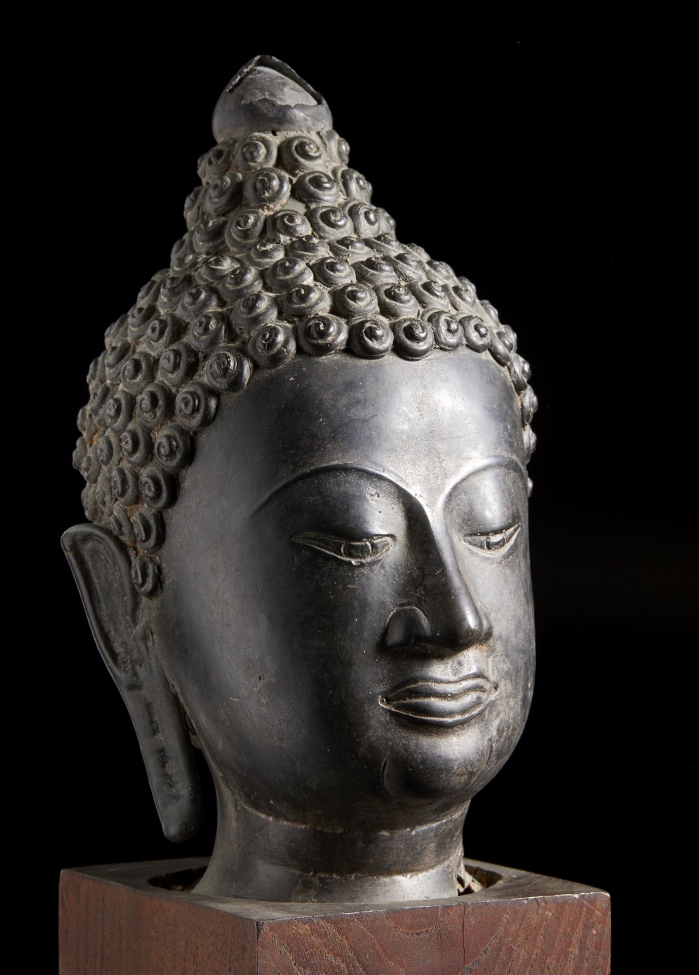 Arte Sud-Est Asiatico A Buddha bronze headThailand, Ayutthaya, 17th century. - Image 4 of 5