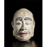 Arte Cinese An impressive polychrome sandstone head of a LuohanChina, Ming dynasty or earlier.