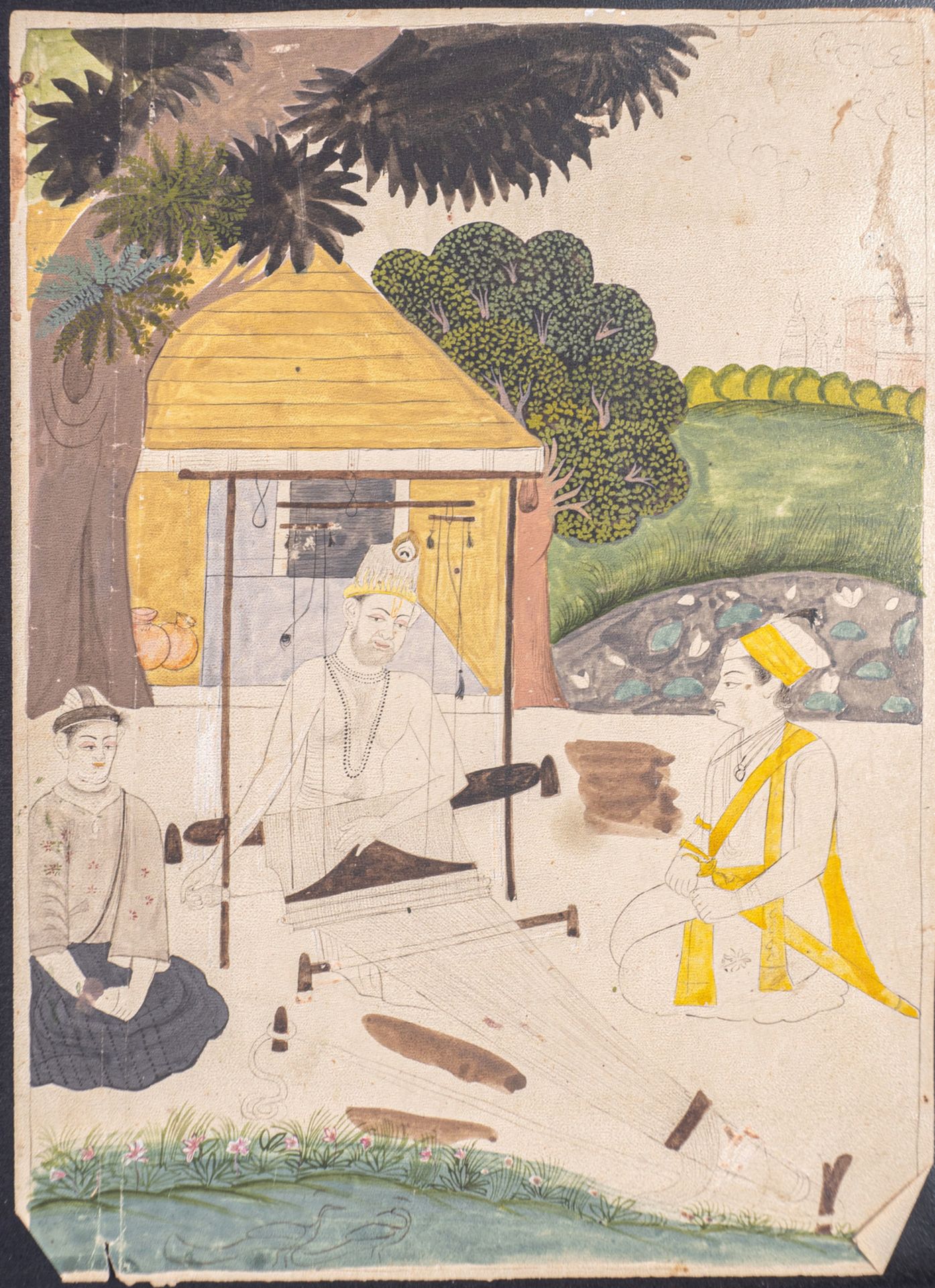 Arte Indiana A copy of a famous painting "Kabir tending his loom" Northern India, 20th century Wate