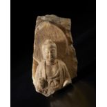 Arte Cinese A fragment of a white marble sculpture portraying BuddhaChina, Wei dynasty, 5th-6th cen