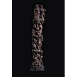 Arte Cinese A large carved hard wood timber depicting a group of Taoist deitiesChina, early 20th ce