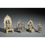 Group of 4 bronze altars depicting deities Folk India, 18th-19th century Including: a stele