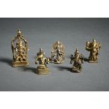 A group of 5 bronze figure of Ganesh Southern and tribal India, 18th-19th century The size shown
