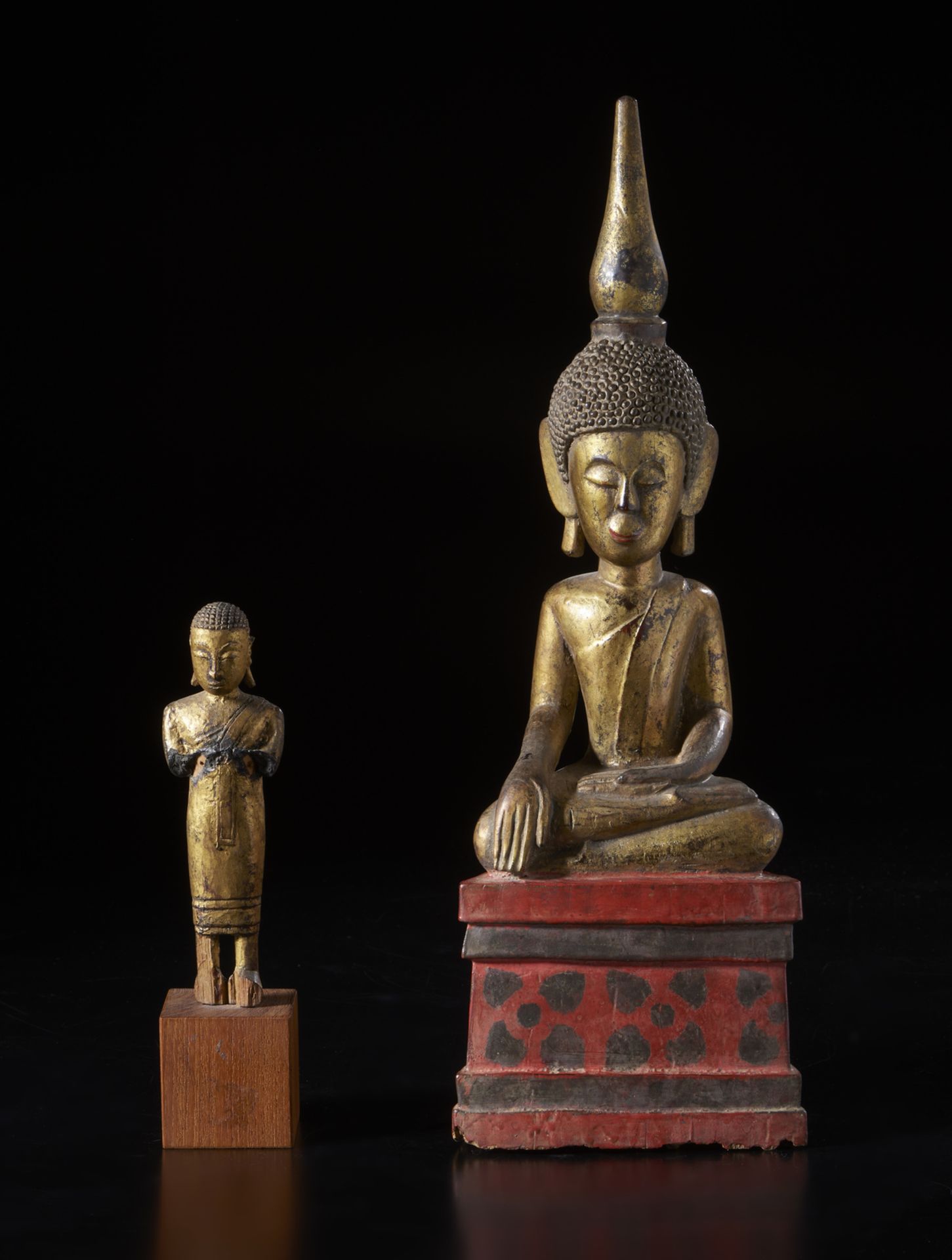 Two wooden figures depicting Buddha and a standing worshipper Burma, 19th-early 20th century Other - Image 2 of 4