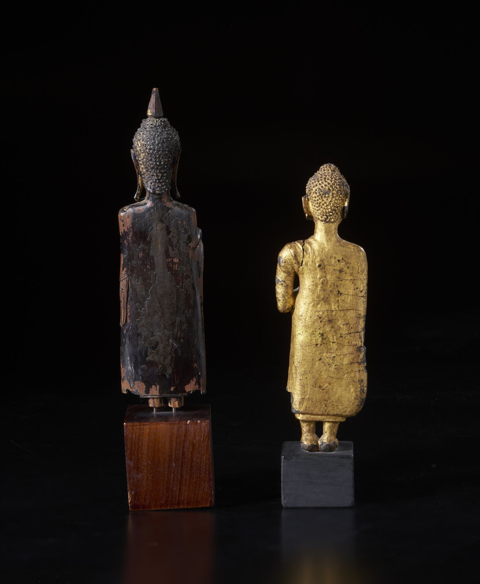 Two lacquered wooden sculptures depicting standing Buddha Burma, 18th-19th century Measurements: - Image 3 of 4