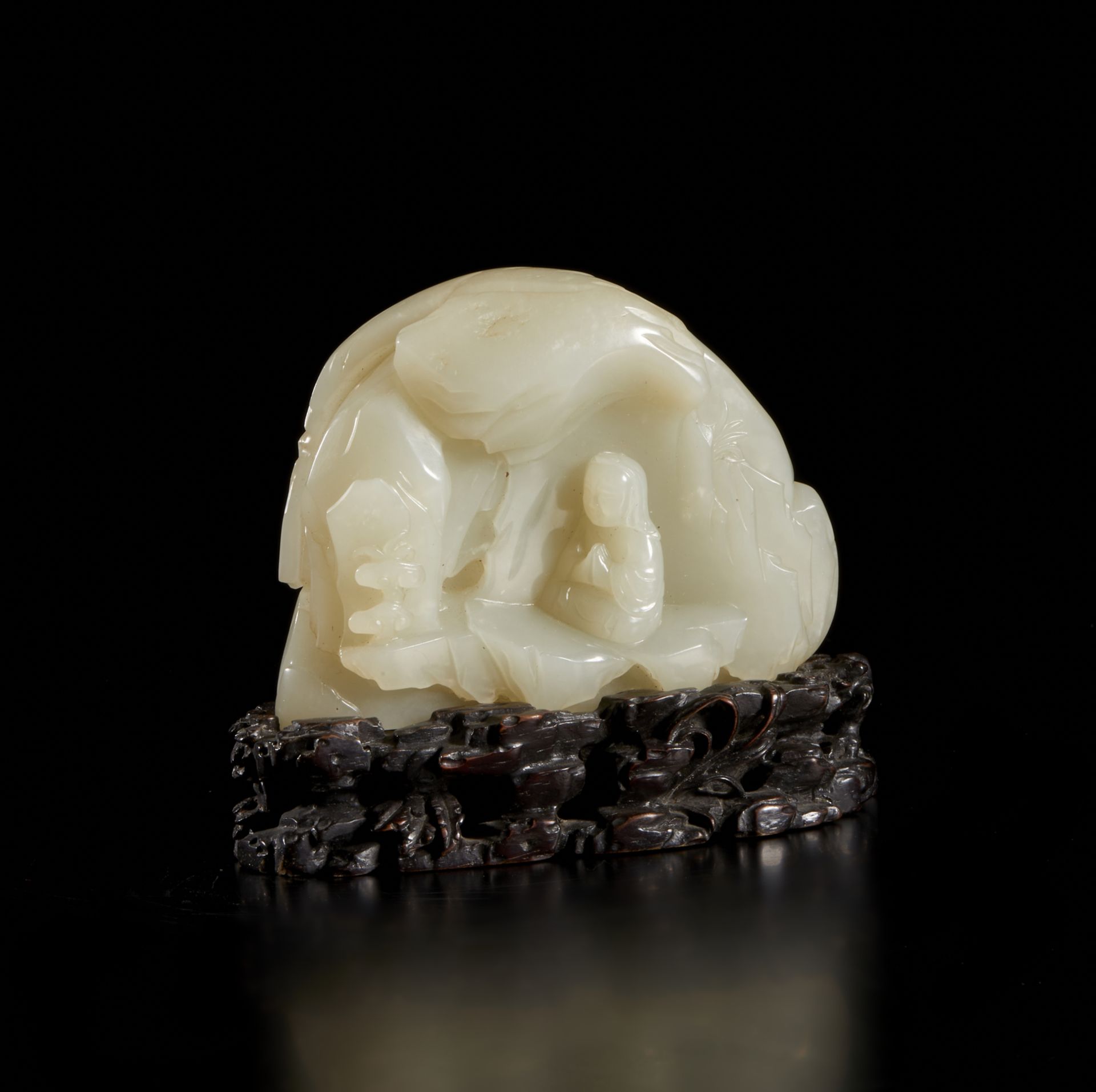 A fine white jade carving depicting a heremit in a cave China, Republic period, first half of 20th - Image 2 of 2