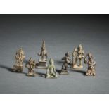 A group of 7 tribal bronze figures of warriors and deities India, 19th century The size shown refers