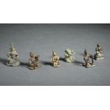 A group of 6 miniature devotional bronze figures India, from 18th to 20th century The size shown