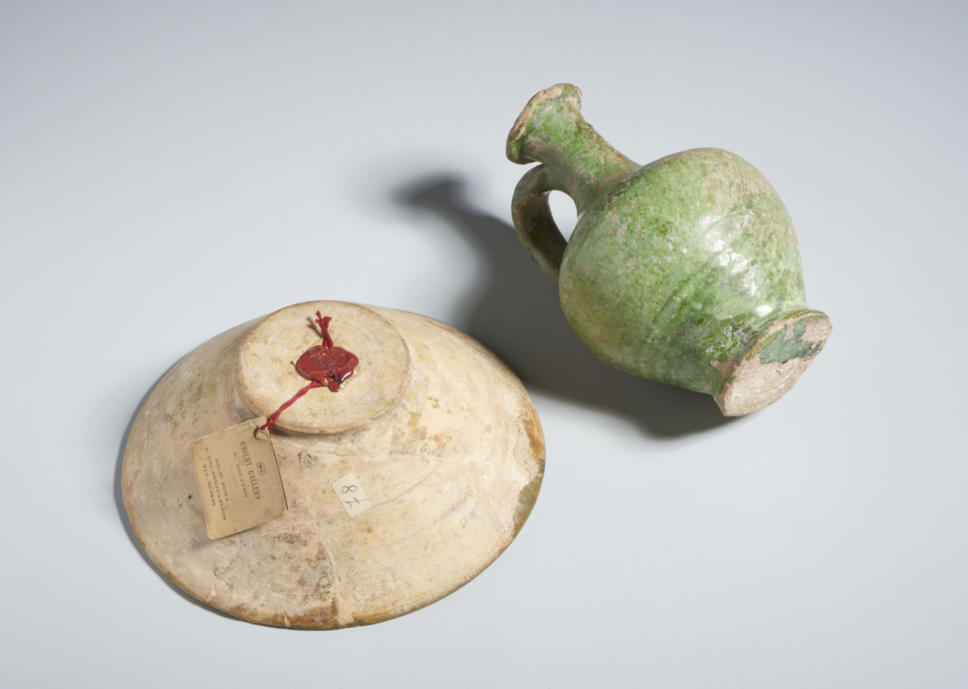 An early islamic green glazed jug and a splashed pottery bowl Mesopotamia and Eastern Iran, 8th - Image 3 of 3