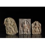 Three copper alloy Virabhadra repoussè plaques Southern India, Karnataka, 17th-18th centuryThe