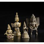 Group of 4 bronze devotional figures Folk India, 19th centuryThe size shown refers to the largest