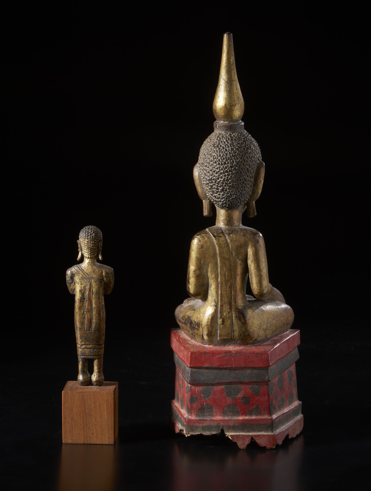 Two wooden figures depicting Buddha and a standing worshipper Burma, 19th-early 20th century Other - Image 3 of 4