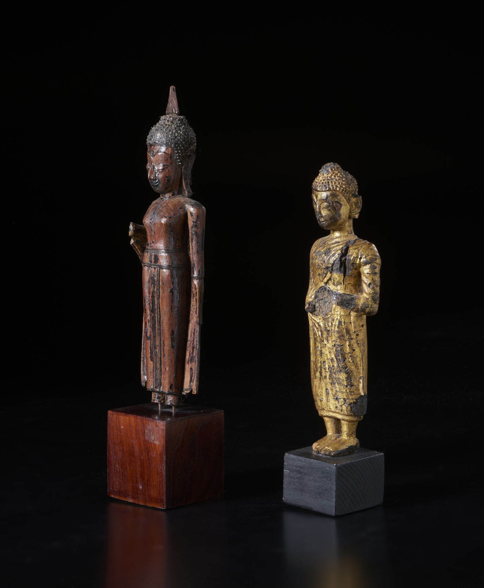 Two lacquered wooden sculptures depicting standing Buddha Burma, 18th-19th century Measurements: - Image 2 of 4