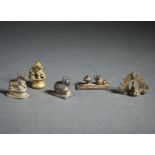 A group of 5 copper alloy figures of recumbent Nandi Central and Southern India, 18th-19th century