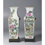 A pair of famille rose faceted porcelain vases China, Republic Period, early 20th century With