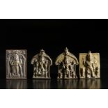 A group of 4 Virabhadra plaques Southern India, 19th century Including: 3 cast brass plaques and one