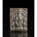 A silver repoussè and copper Virabhadra plaque Southern India, 19th century Weight: 442 gramsCm 13,