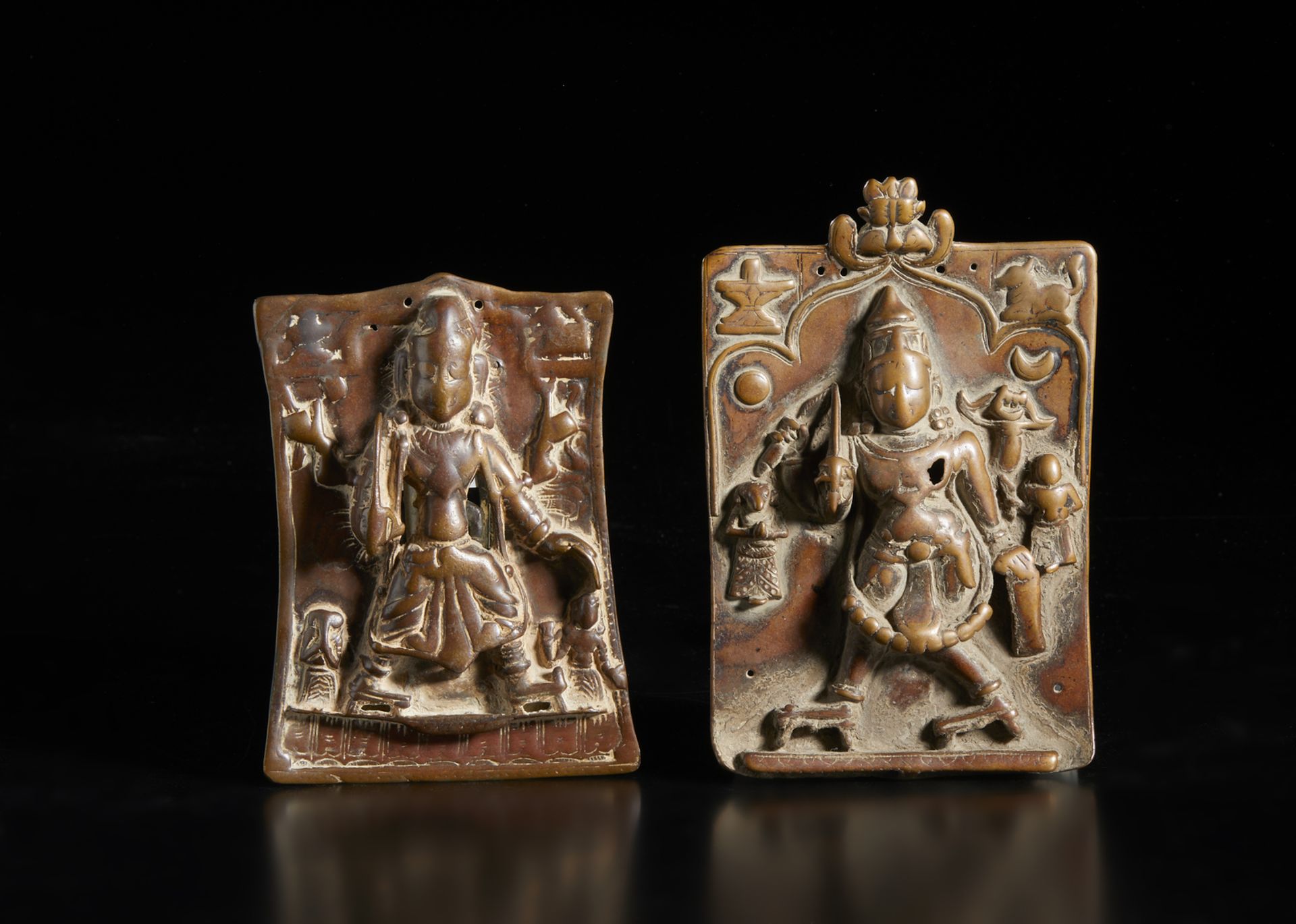 Two copper Virabhadra plaques Southern India, 18th century The size indicated refers to the larger