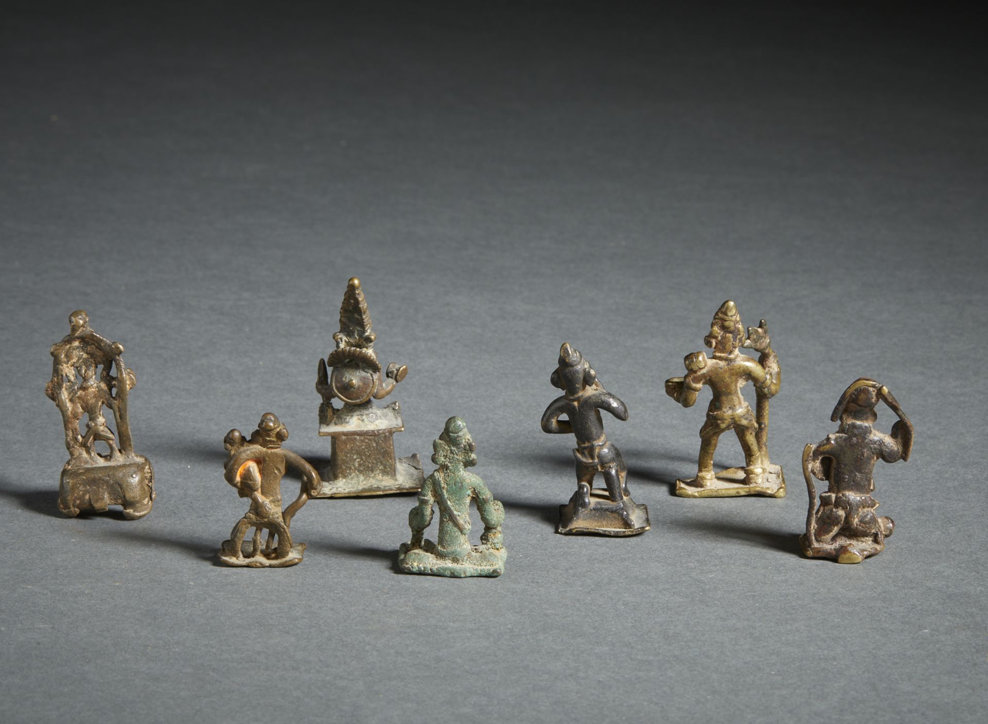 A group of 7 tribal bronze figures of warriors and deities India, 19th century The size shown refers - Image 2 of 2