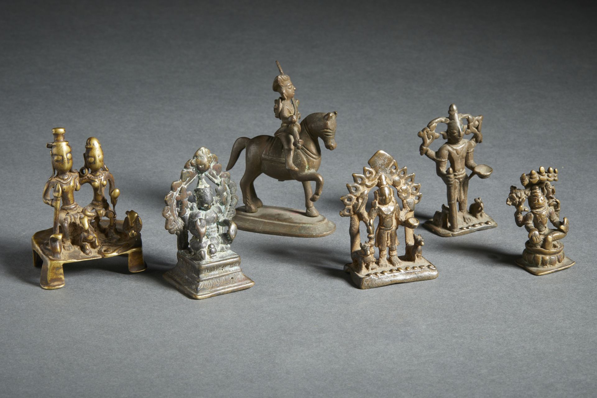 A group of six devotional bronze figures portraying various deities India, 18th-19th century The