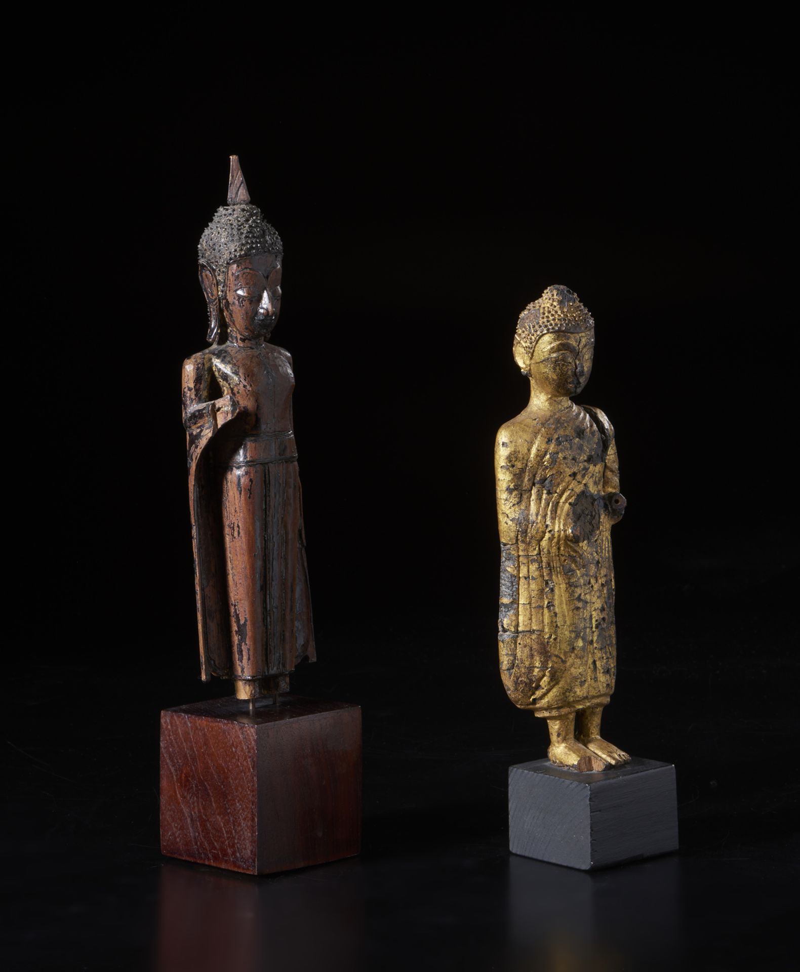 Two lacquered wooden sculptures depicting standing Buddha Burma, 18th-19th century Measurements: - Image 4 of 4
