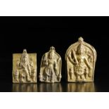A group of three brass casting Virabhadra plaques Southern India, Tamil Nadu, 18th- 19th century The