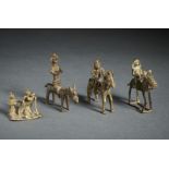 A group of 4 folk bronze figures Central India, 19th century Including: 3 riding Khandobas and a