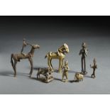 A group of 7 tribal zoomorphic and human bronze figures India, 19th and 20th century The size