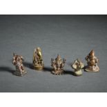 A group of 5 copper alloy figures of Ganesh India, 18th-19th century The size shown refers to the