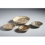 Group of 4 slip painted terracotta bowls Eastern Iranian World, 10th-11th century terracotta body,