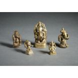 A group of five copper alloy Ganesh figures Tribal India, 19th century The size shown refers to
