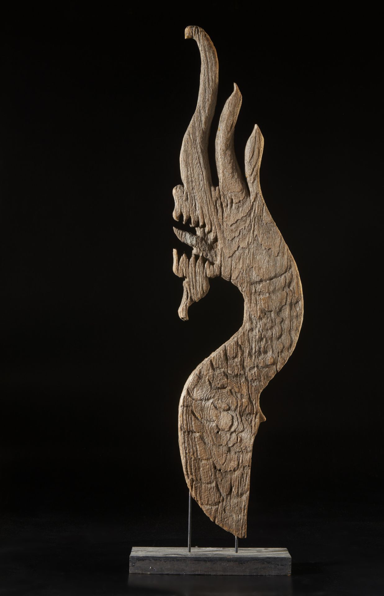 A wooden gable apex in the shape of a Naga snake Cambodia or Thailand, Khmer empire, 14th century