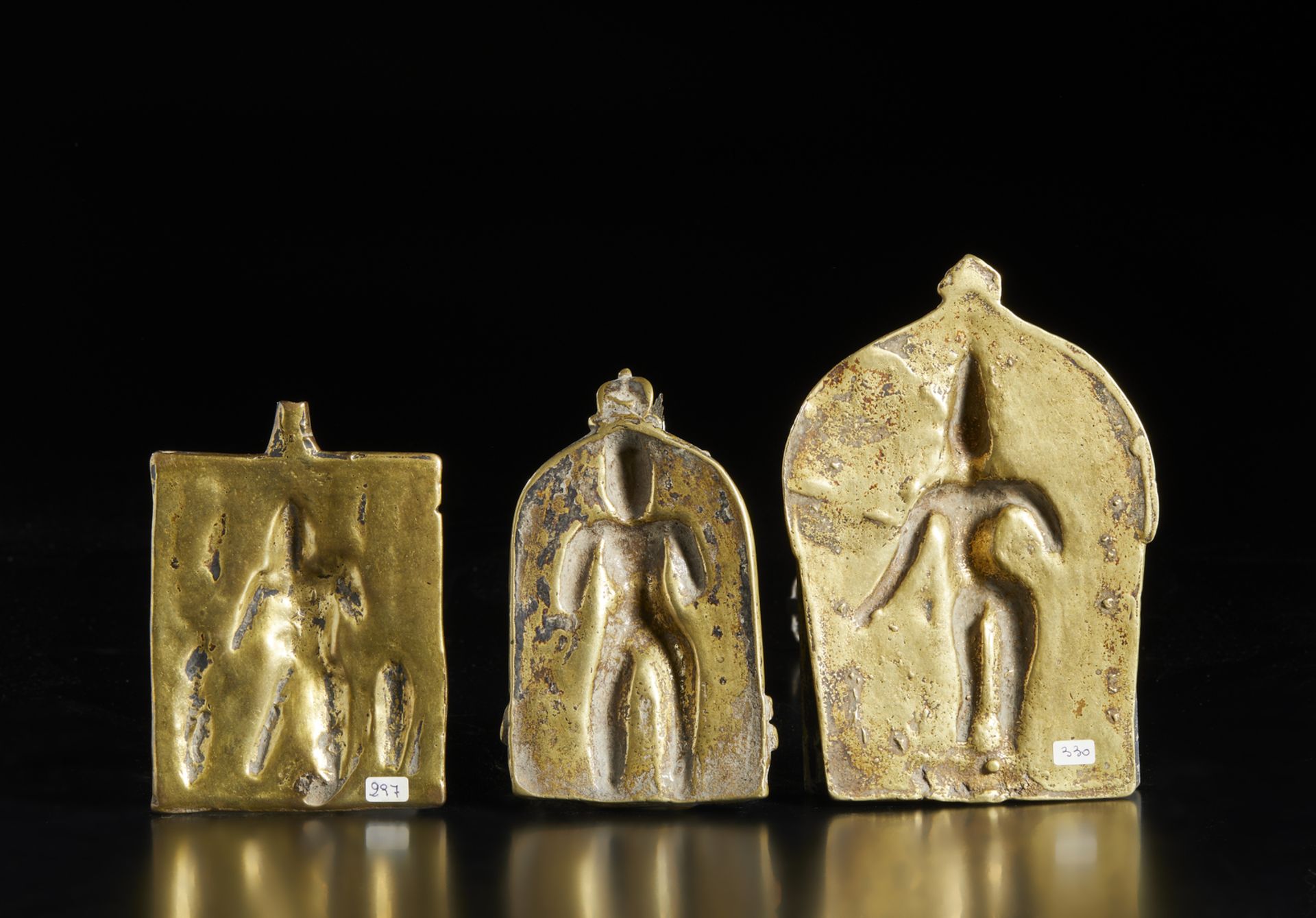 A group of three brass casting Virabhadra plaques Southern India, Tamil Nadu, 18th- 19th century The - Image 2 of 2