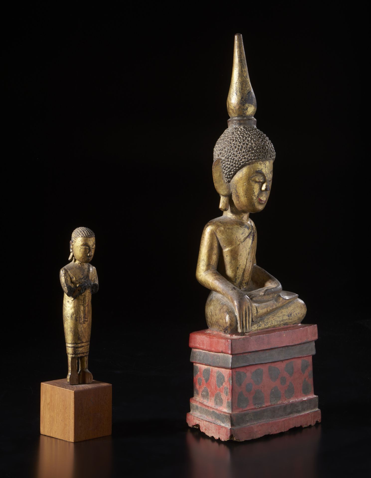 Two wooden figures depicting Buddha and a standing worshipper Burma, 19th-early 20th century Other - Image 4 of 4