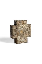 Wooden cross with ex voto. 19th century.