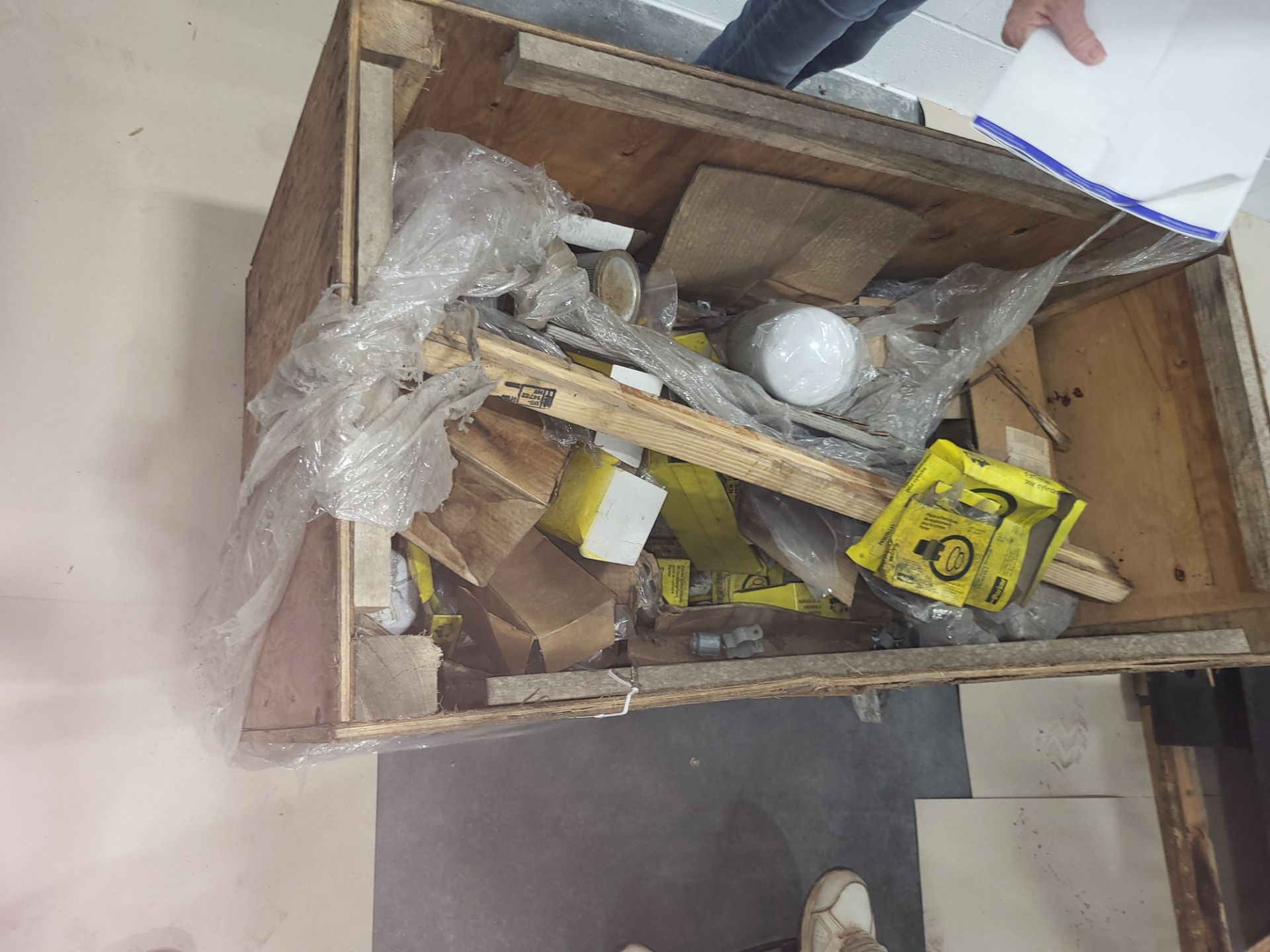 Crate containing new oil filters and electrical fittings - Image 2 of 2